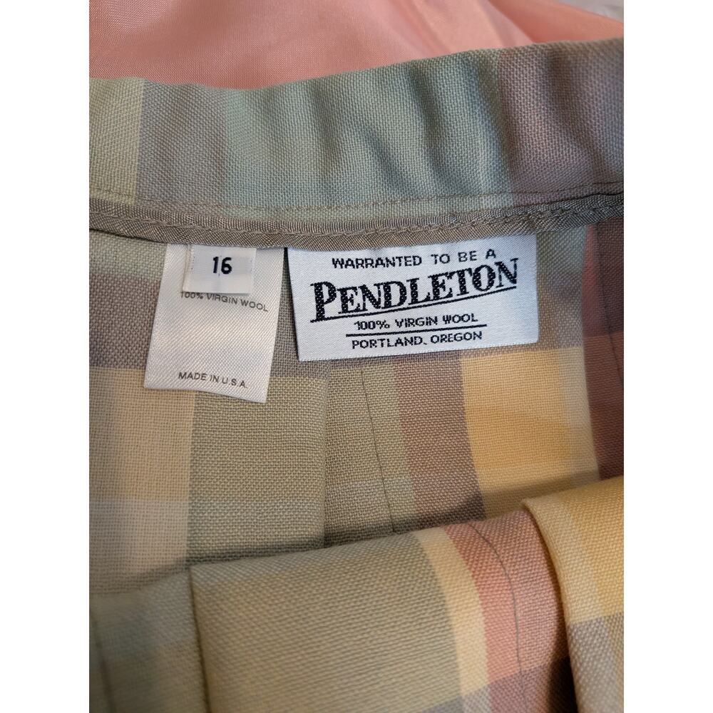 Vintage Pendleton Wool Blazer & Pastel Plaid Pleated Midi Skirt Suit Set Size 12 - Picture 7 of 9